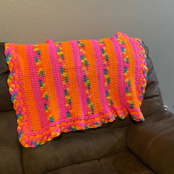 80’s vibe Bright, neon colored handmade Afghan blanket - Picture 1 of 3
